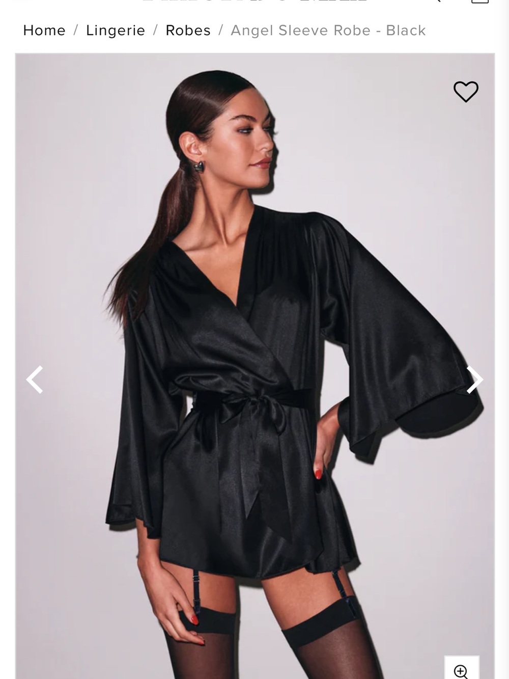 Fleur du Mal Black Satin Angel Sleeve Robe